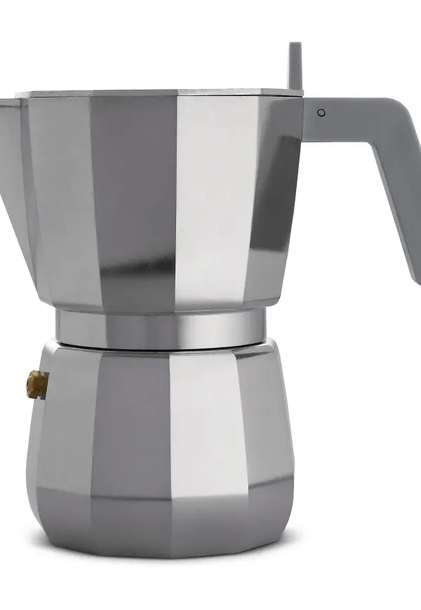 Moderiktig kaffebryggare i silverfärgade från Alessi.
