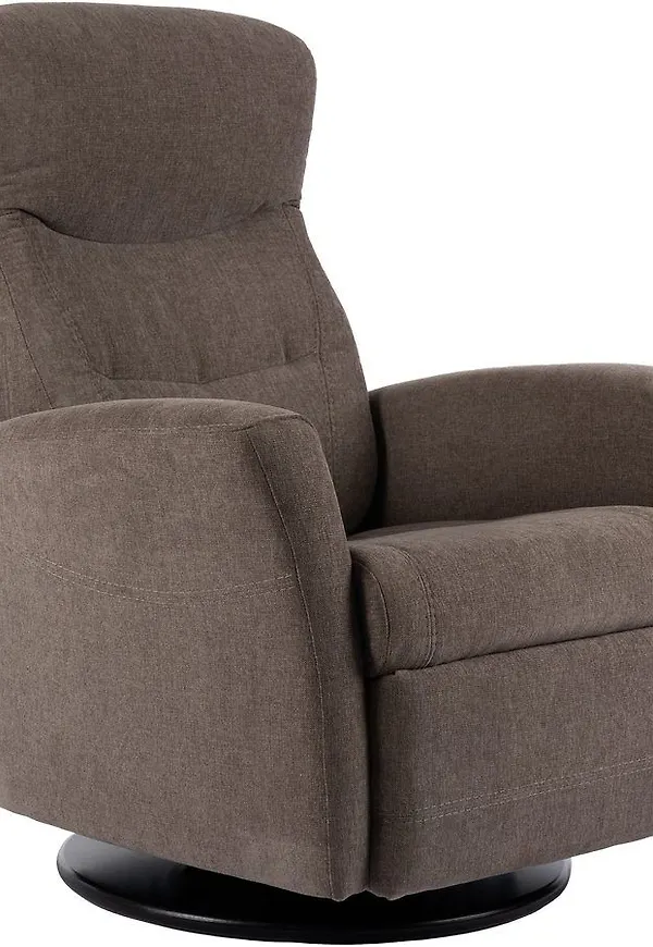 Trendig biofåtölj i beige färg gjord i skinn.