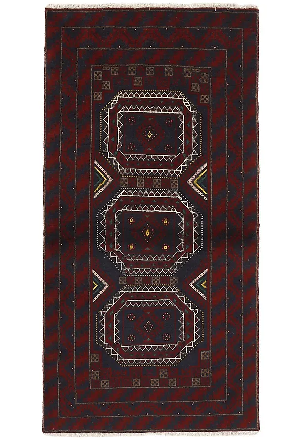 Mörkblå Rezas-ullmatta i stilriktig modell.