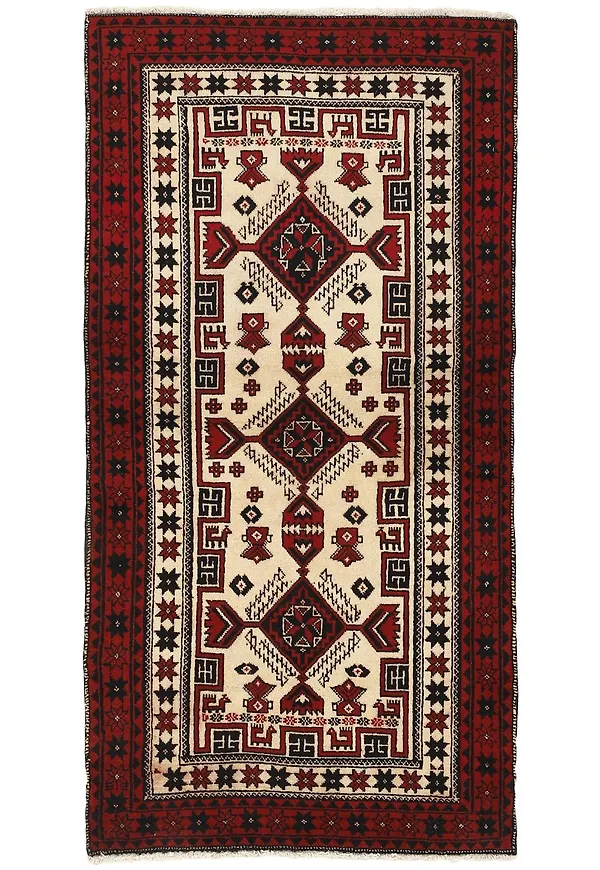 Mörkblå Rezas-ullmatta i moderiktig modell.