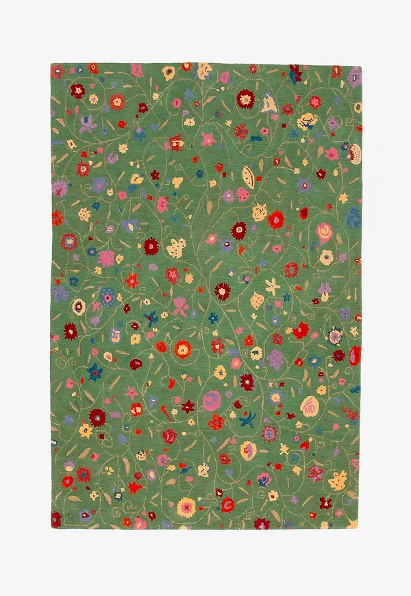 Snygg bargi matta i grön färg gjord i ull.