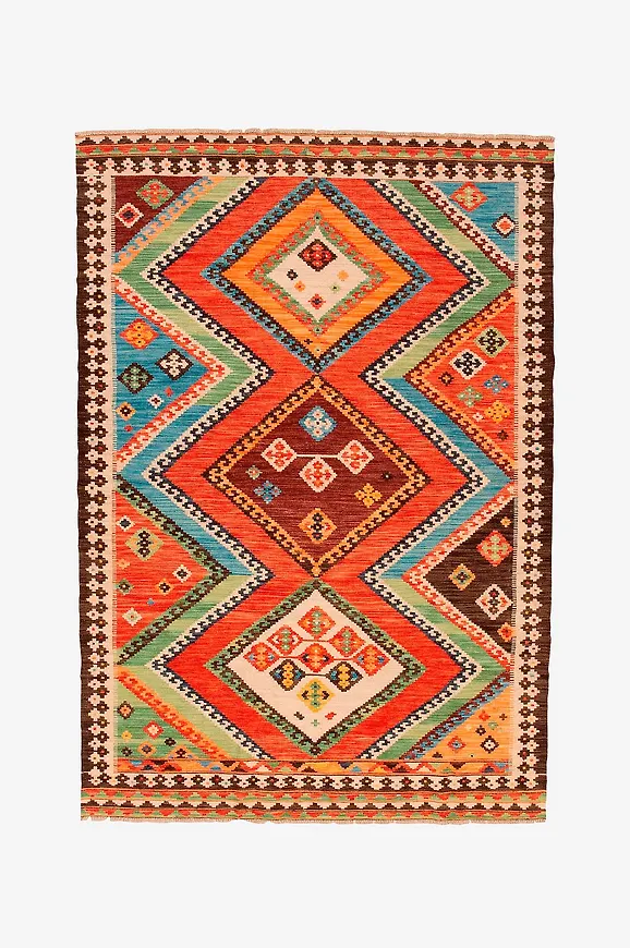 Jättesnygg bargi matta i flerfärgad färg gjord i ull.