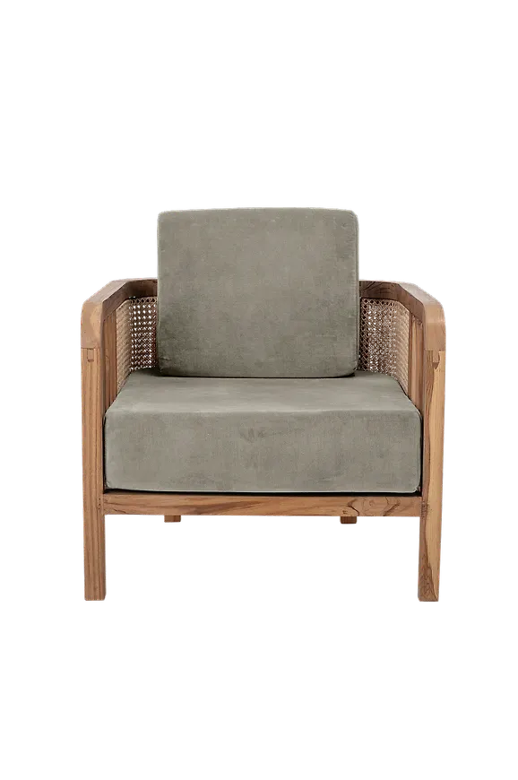 Elegant grön fåtölj i teak från Bloomingville.