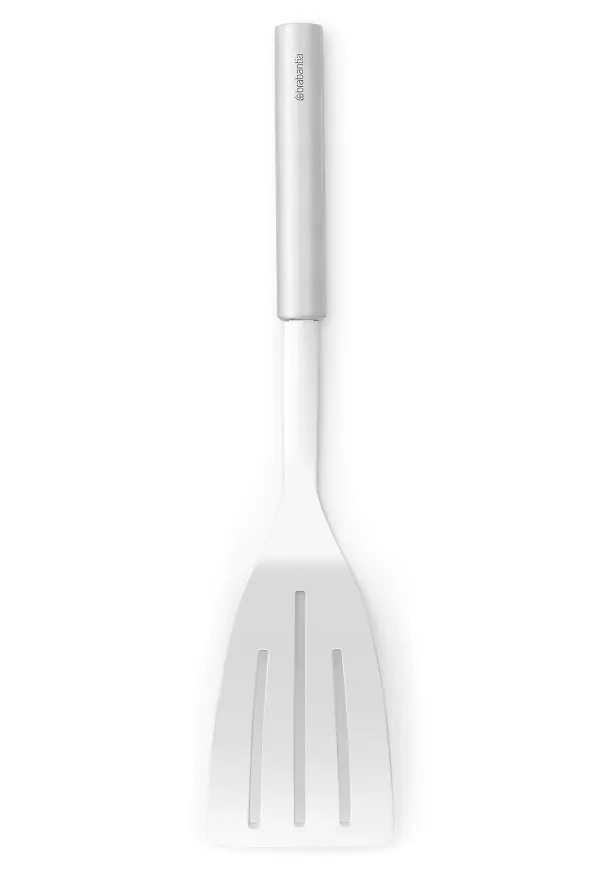 Silverfärgad Brabantia-stekspade i klassisk modell.