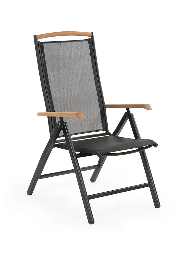 Jättefin utomhusstol i svart färg gjord i teak.
