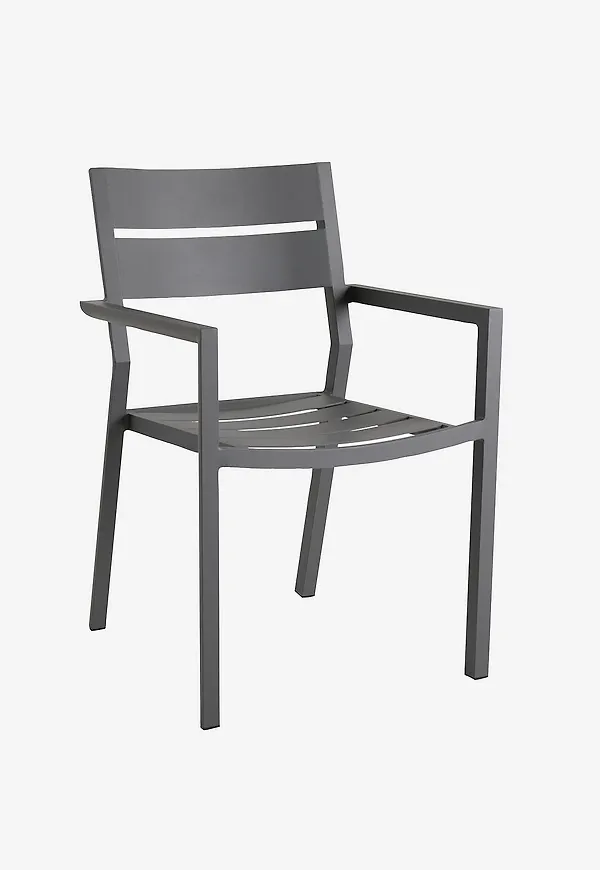 Stilriktig brafab fåtölj i grå färg gjord i aluminium.