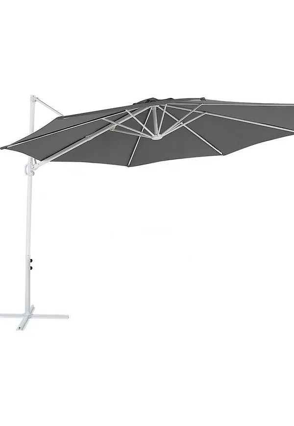 Elegant parasollfot i mörkgrå färg gjord i aluminium.