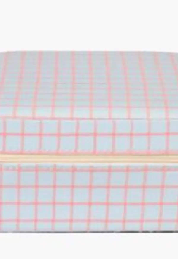 Ljusblå hemtex-smyckeskrin i ikonisk modell.