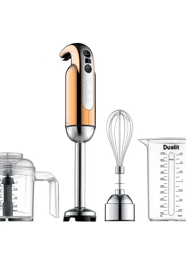 Guldfärgad Dualit-stavmixer i elegant modell.