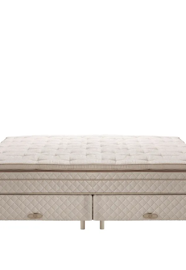 Beige DUX-lädersäng i fantastiskt snygg modell.
