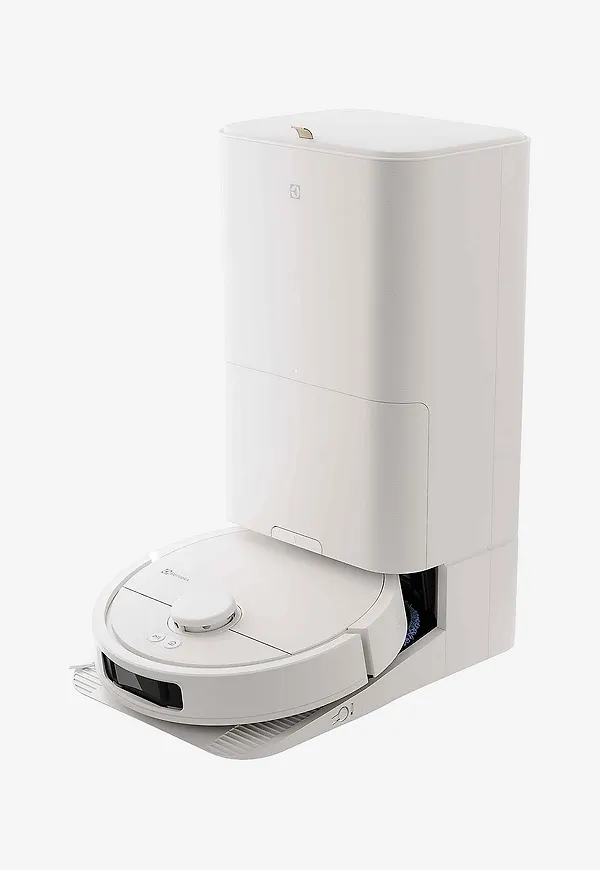 Vit Electrolux-robotdammsugare i fantastiskt snygg modell.