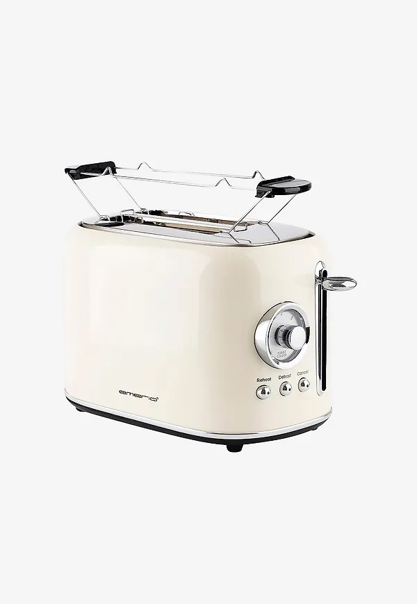 Beige Emerio-brödrost i modern modell.