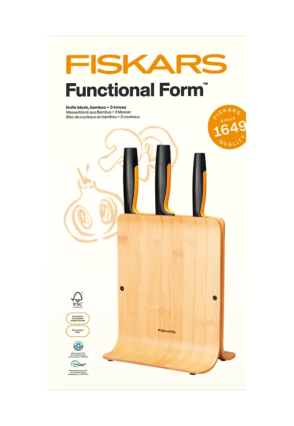 Klassisk knivblock i brunt från Fiskars.