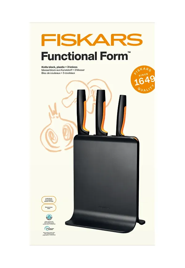 Svart Fiskars-knivblock i snygg modell.