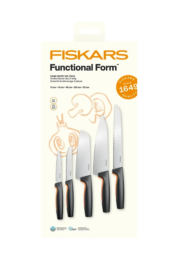 Jättesnygg knivset i svart från Fiskars.