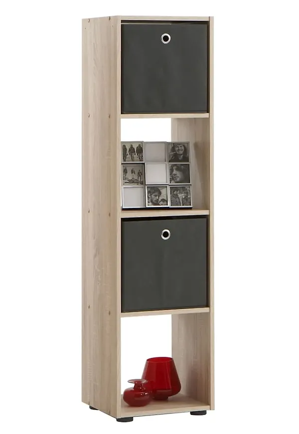 Jättefin förvaringshylla i beige färg gjord i ek.