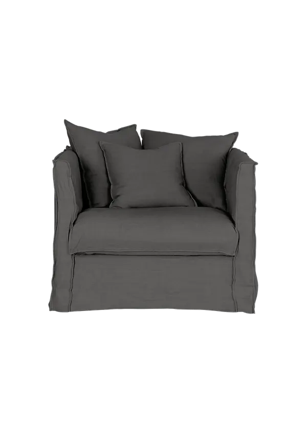 Skön fåtölj i grå färg gjord i bomull.