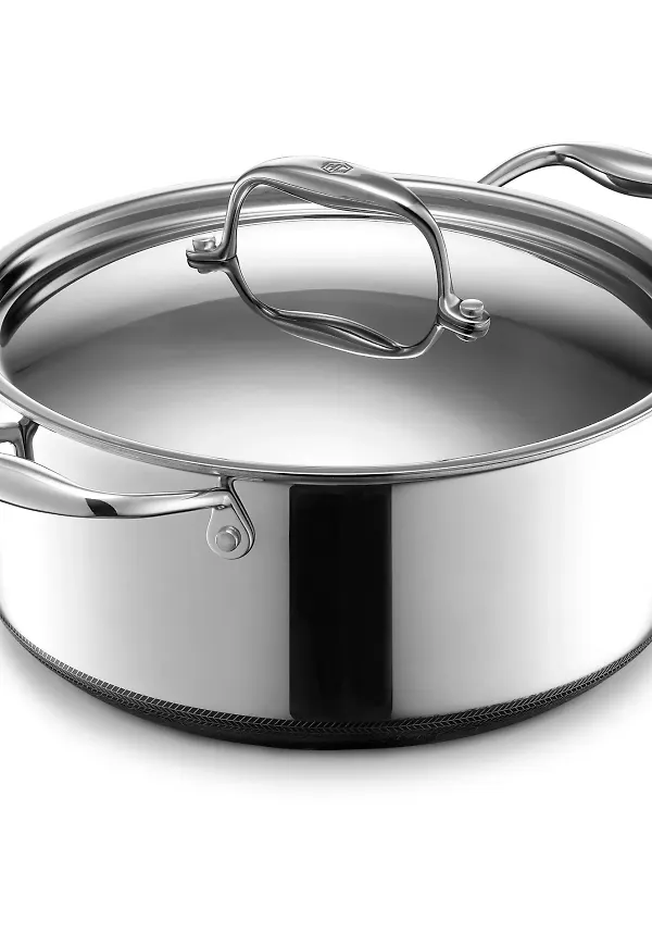 Silverfärgad Hexclad-gryta i jättefin modell.