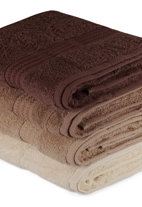 Riktigt fin badhandduk i beige färg gjord i bomull.