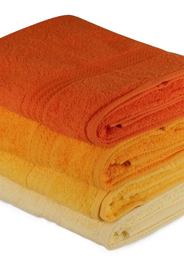 Moderiktig badhandduk i orange färg gjord i bomull.