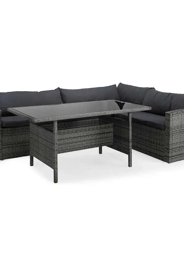 Grå Comfort Garden-utegrupp i stilren modell.