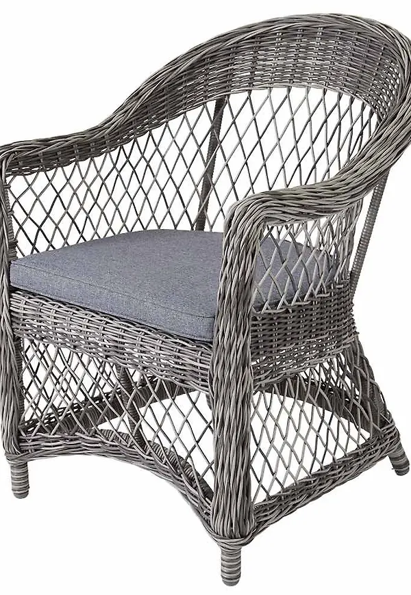 Stilriktig brafab stol i grå färg gjord i aluminium.