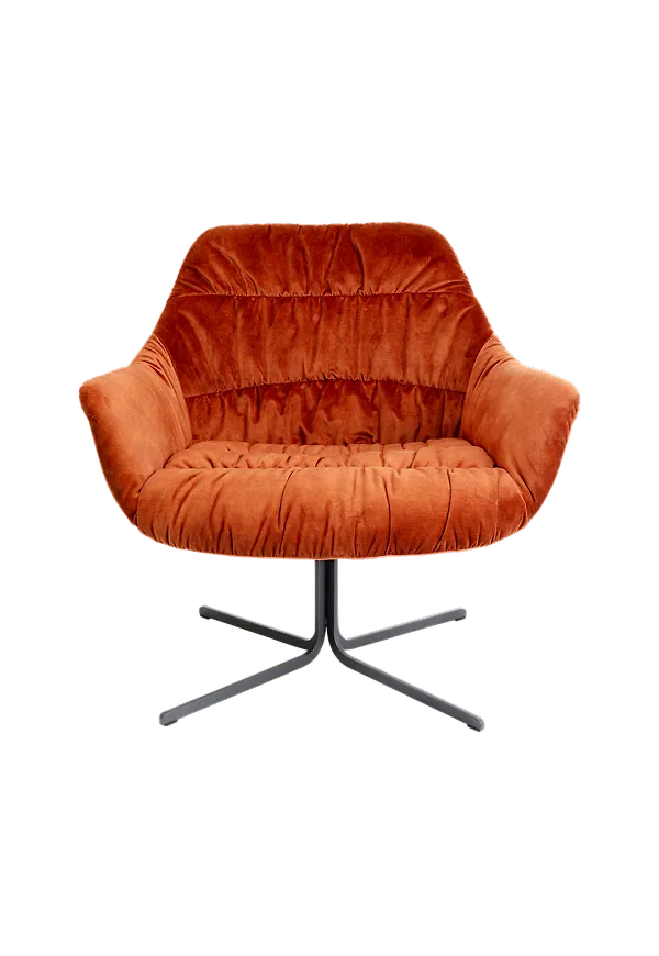Smickrande snurrfåtölj i rostrött från KARE Design.