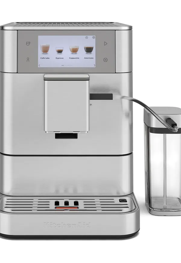 Exklusiv espressomaskin i silverfärgade från KitchenAid.