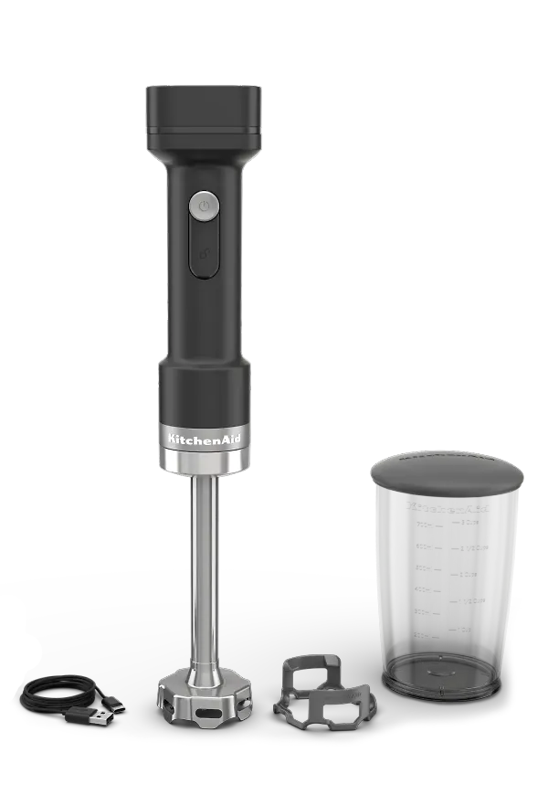 Svart KitchenAid-stavmixer i jättesnygg modell.