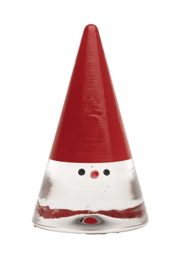 Röd Kosta Boda-tomte i söt modell.