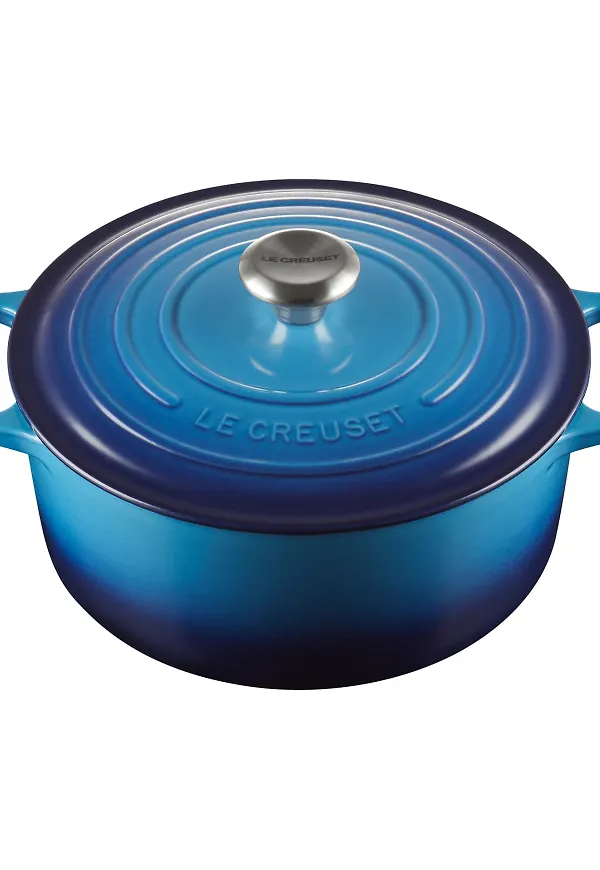 Moderiktig gryta i blått från Le Creuset.