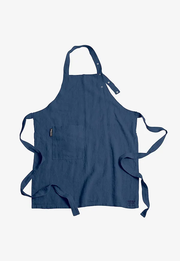Blå Lovely Linen-förkläde i jättefin modell.