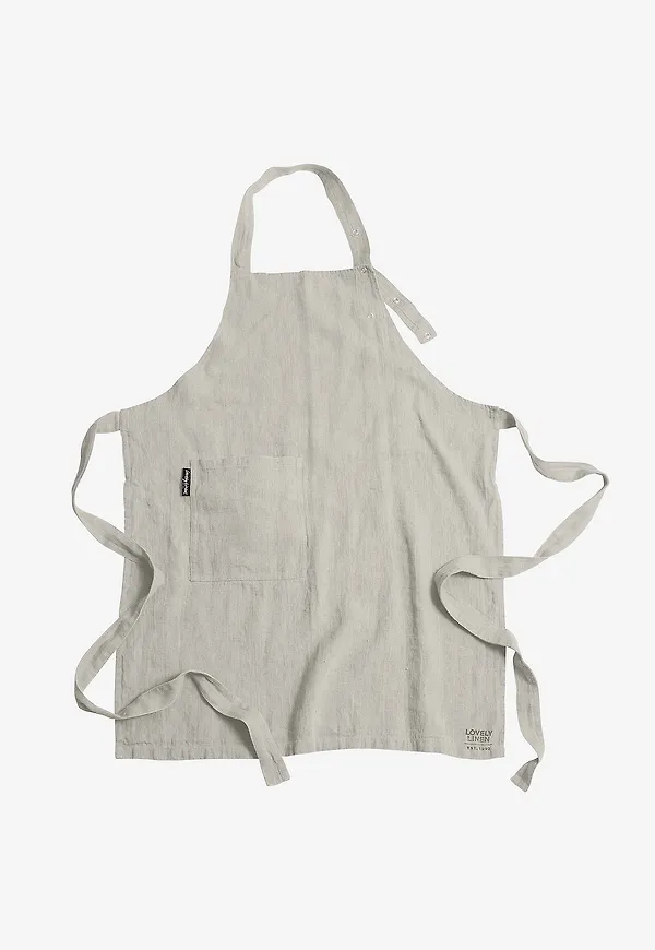 Grå Lovely Linen-förkläde i supersnygg modell.