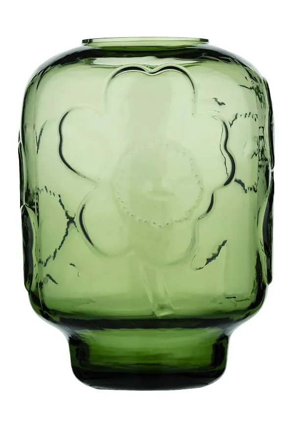 Grön Marimekko-glasvas i mysig modell.