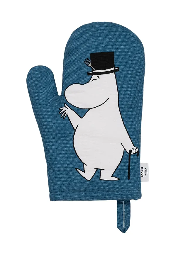 Jättesnygg grytvante i blått från Moomin Arabia.
