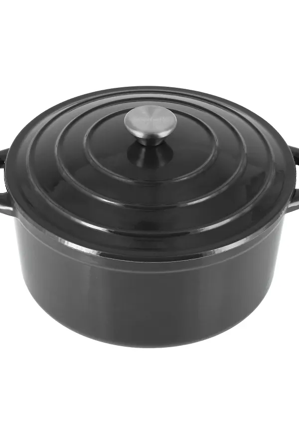 Svart Nordwik-gjutjärnsgryta i jättefin modell.