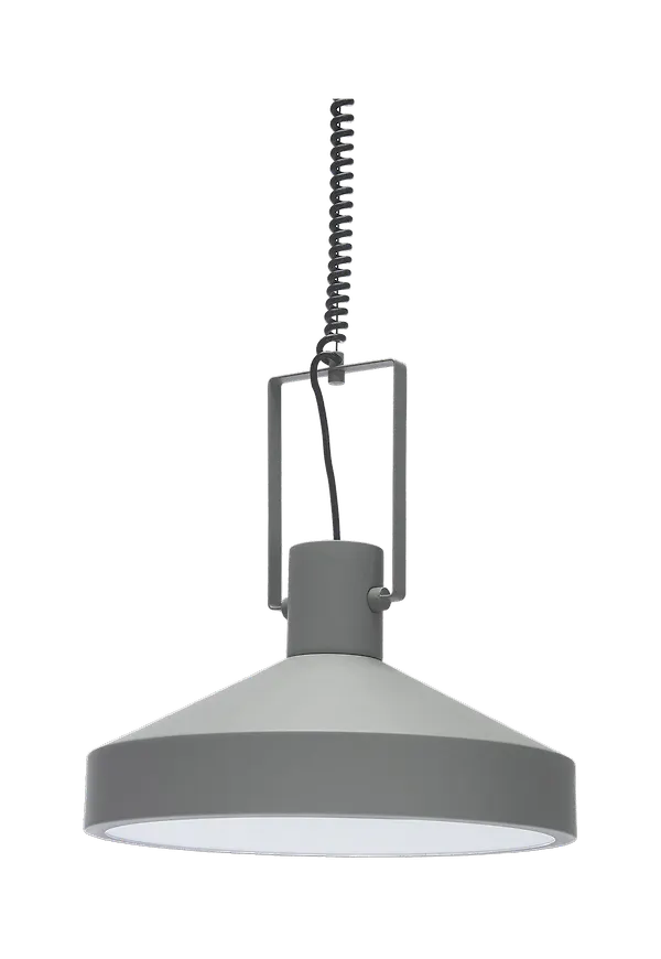 Grå PR Home-lampa i mysig modell.