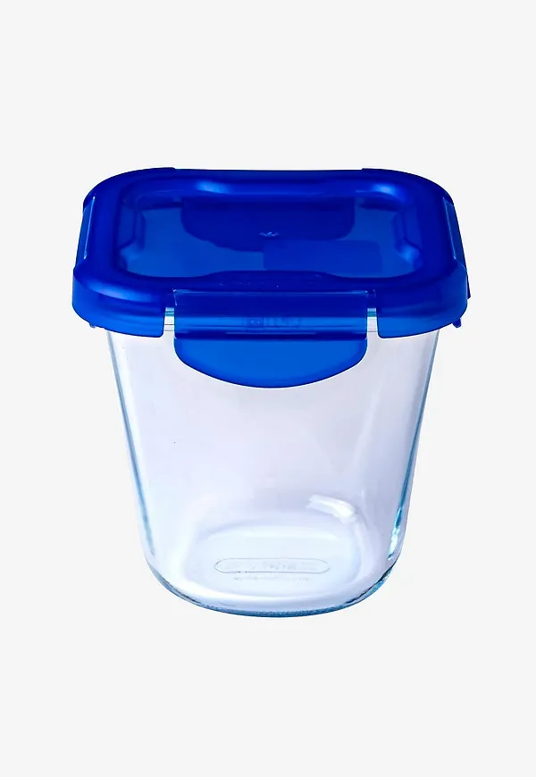 Blå Pyrex-förvaringsburk i riktigt snygg modell.