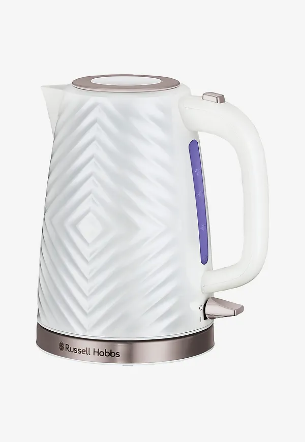Blå Russell Hobbs-vattenkokare i trendig modell.