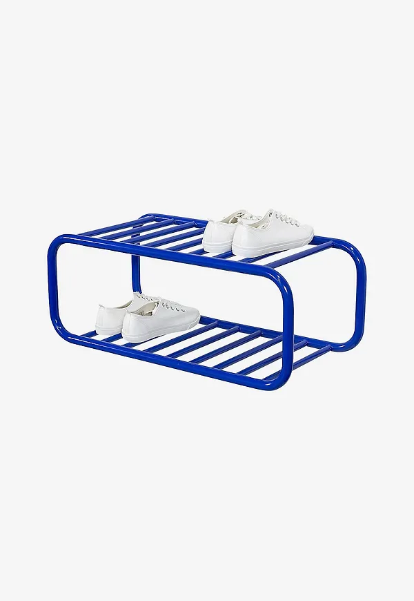 Blå Spinder Design-skohylla i riktigt snygg modell.