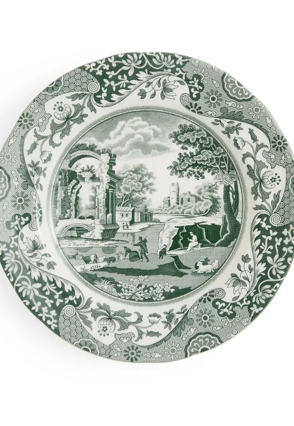 Grön Spode-tallrik i otroligt fin modell.