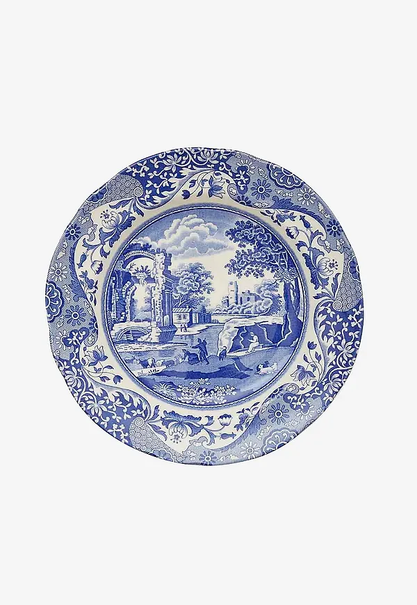 Blå Spode-desserttallrik i otroligt fin modell.