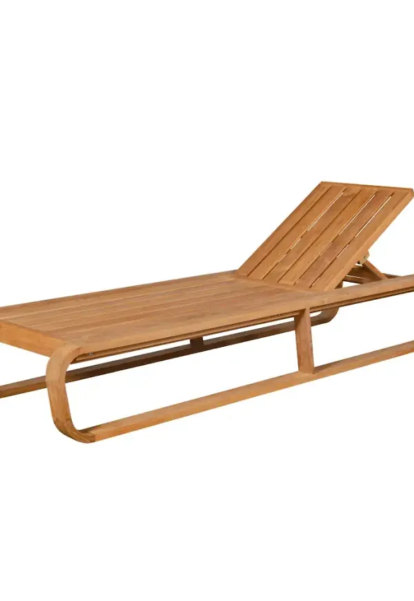 Cool beige säng i teak från Stockamöllan.