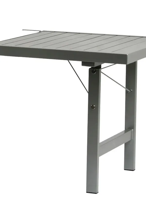 Stilren matbord i grå färg gjord i aluminium.