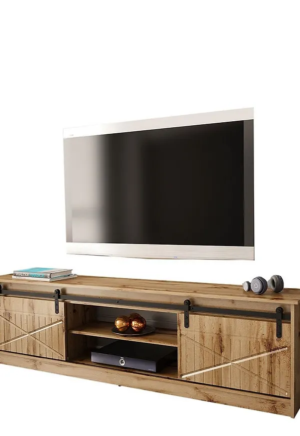 Trendig mediabänk i brun färg gjord i ek.
