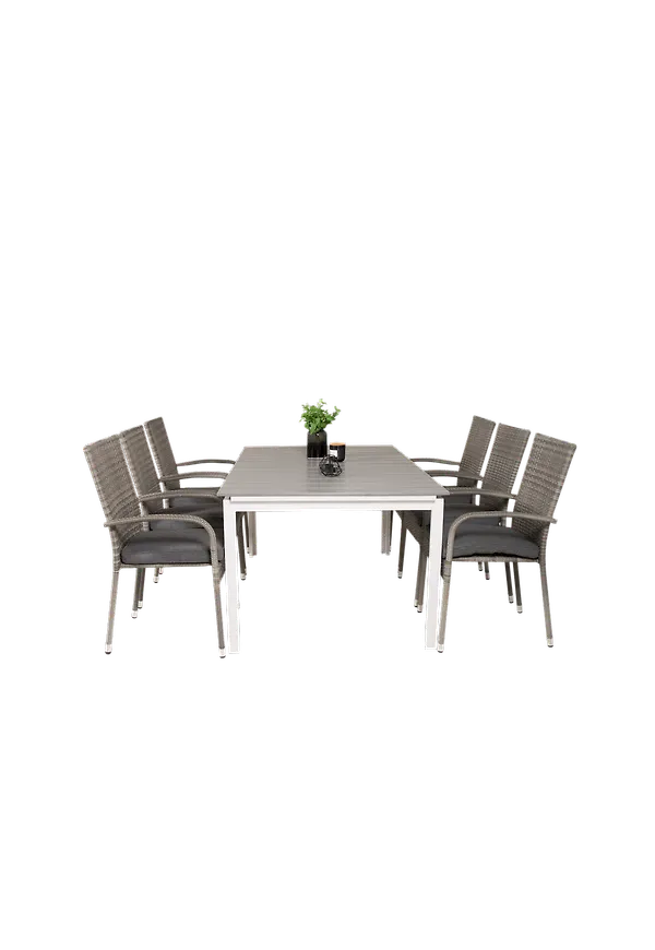 Stilren venture home matbord i grå färg gjord i aluminium.