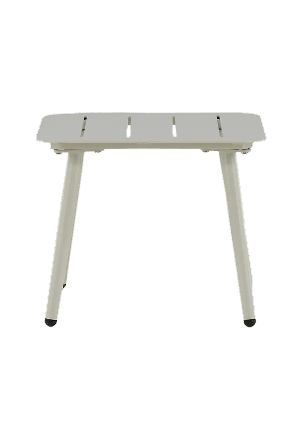 Stilren sidobord i beige färg gjord i aluminium.