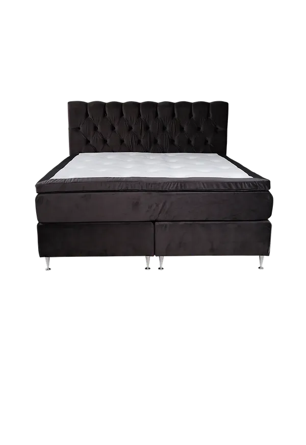 Modern kontinentalsäng i mörkgrå färg gjord i aluminium.