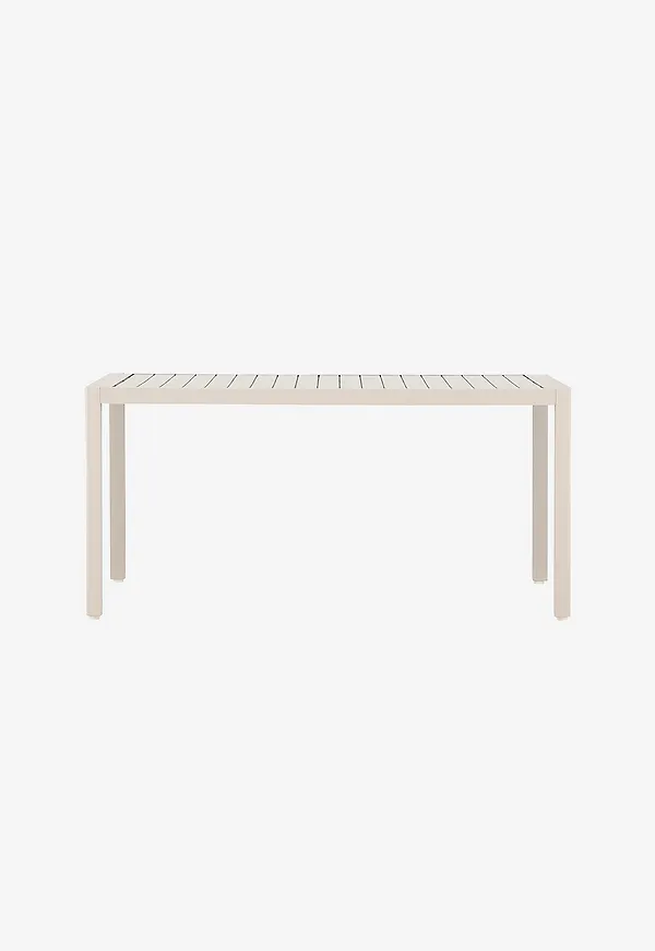 Modern bord i beige färg gjord i aluminium.