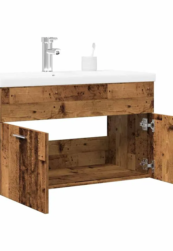 Komfortabel badrumsmöbel i brun färg gjord i järn.